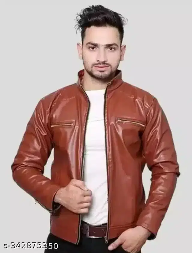 PU Jacket for Men (Tan, M)