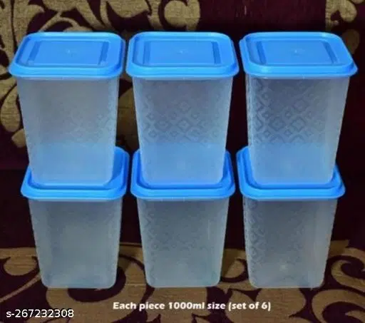 Plastic Storage Containers, Blue, Pack of 6 (1000 ml)