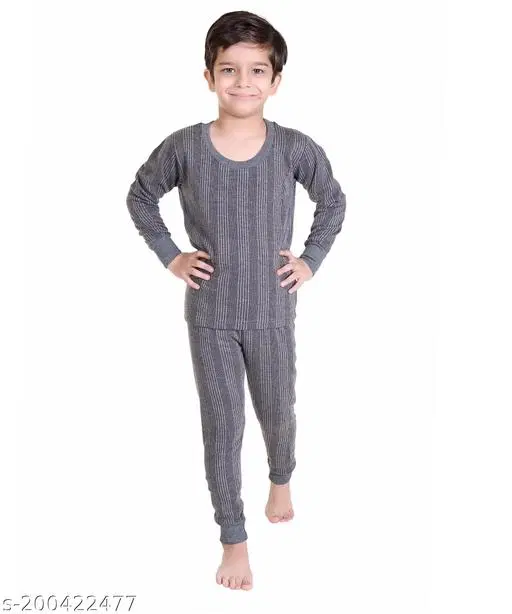 Cotton Blend Thermal Cothing Set for Girls (Grey, 12-18 Months)
