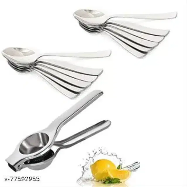 12 Pcs Spoons & Squeezer, Silver, Set of 2