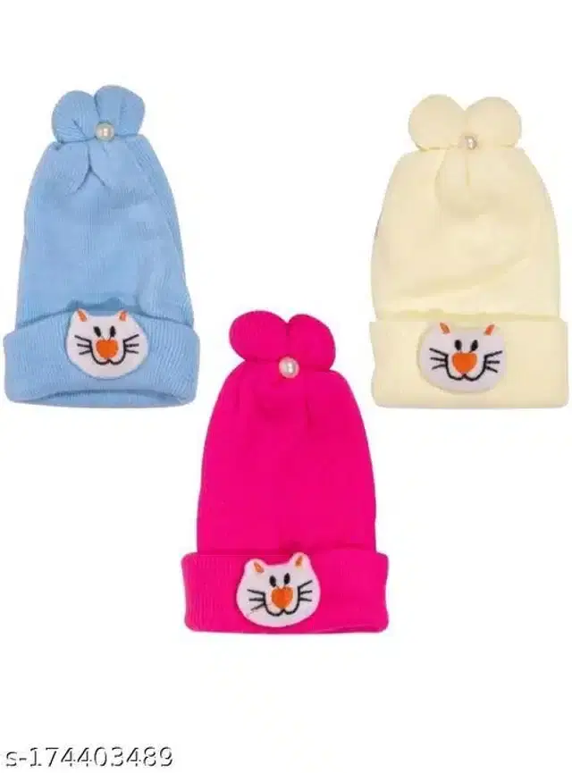 Woolen Caps for Kids, Pack of 2 (Multicolor, 0-3 Months)