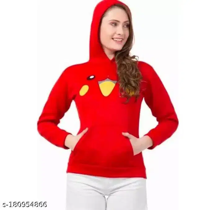 Cotton Blend Hoodie for Women (Red, M)