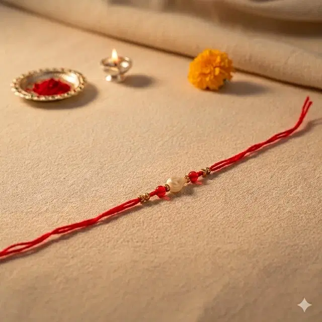 Designer Red Beaded Rakhi for Brother