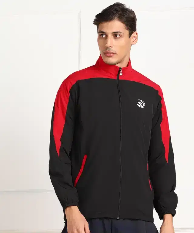 Full Sleeves Solid Sports Jacket for Men (Red & Black, S)