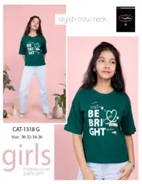 Cotton Printed Tops/Tunics for Girls, Green (30)