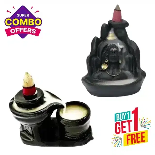 Smoke Fountain Incense Holder With 11 Free Cones, Black, Pack Of 2
