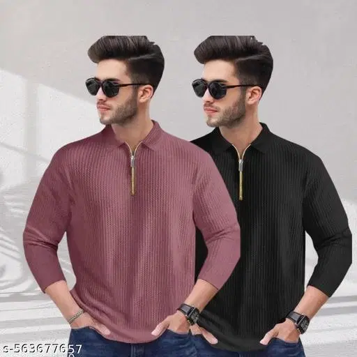 Cotton Blend T-shirt for Men, Maroon & Black, Pack of 2 (M)