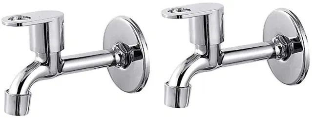 Stainless Steel Short Body Bib Cock Tap with Wall Flange, Silver, Set of 2