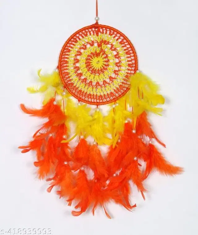 Feather Wall Hanging Dream Catcher, Yellow & Orange