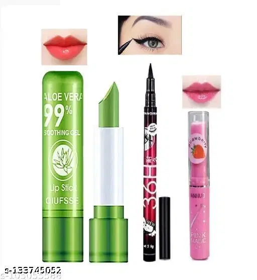 2 Pcs Color Changing Lipstick with Eye Liner, Multicolor, Set of 2