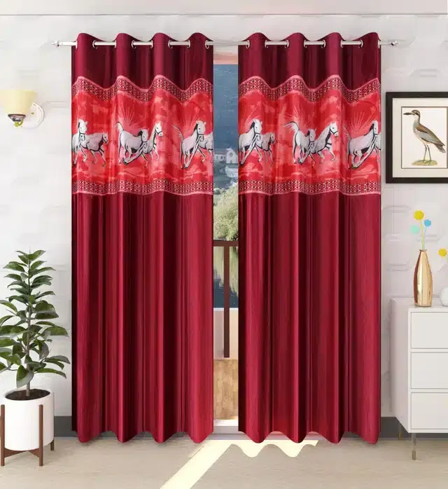 Polyester Room Darkening Window Curtains, Pack of 2, Maroon, 5 feet
