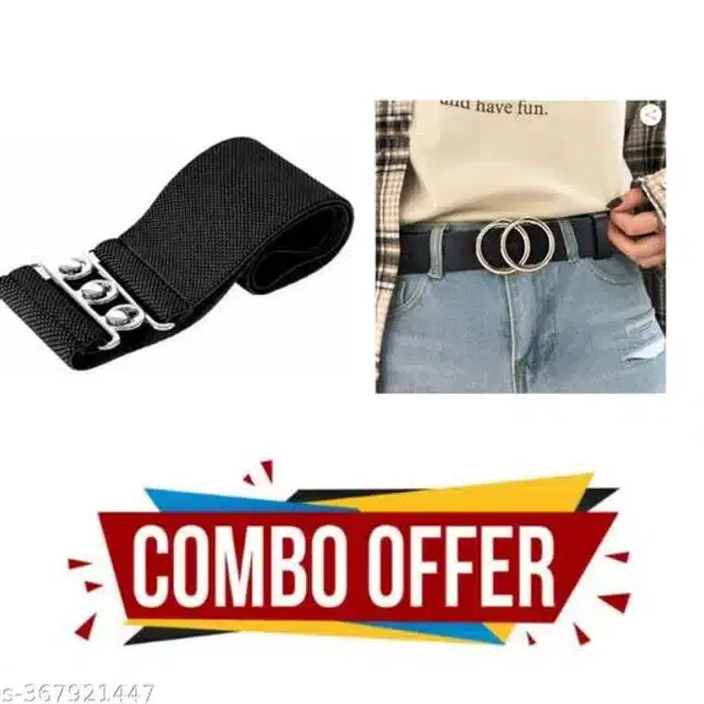 Fancy Belts for Women, Pack of 2 (Black)