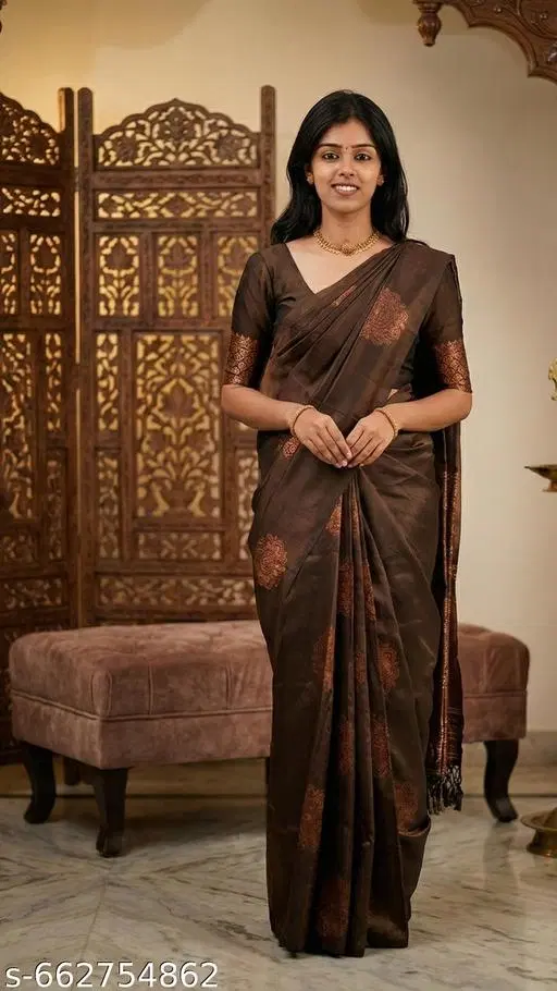 Banarasi Silk Saree for Women (Brown, Free Size)