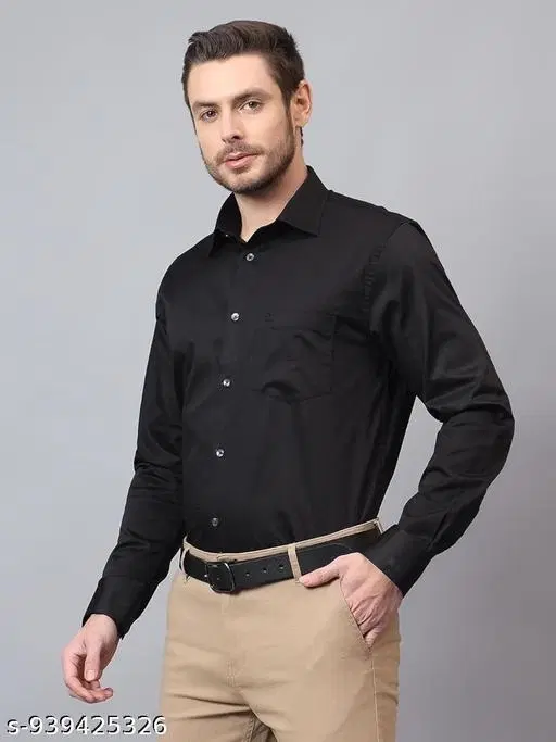 Solid Shirt for Men (Black, M)