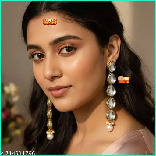 Alloy Kundan Earring for Women & Girls, White