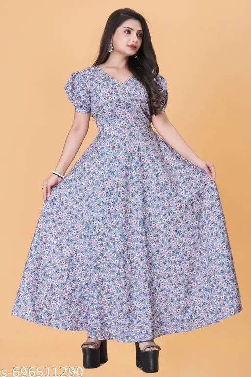 Maxi Floral Printed One Piece Dress (Lavender, S)
