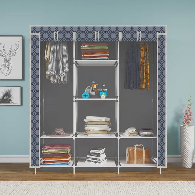 Plastic Printed Collapsible Wardrobe, Grey