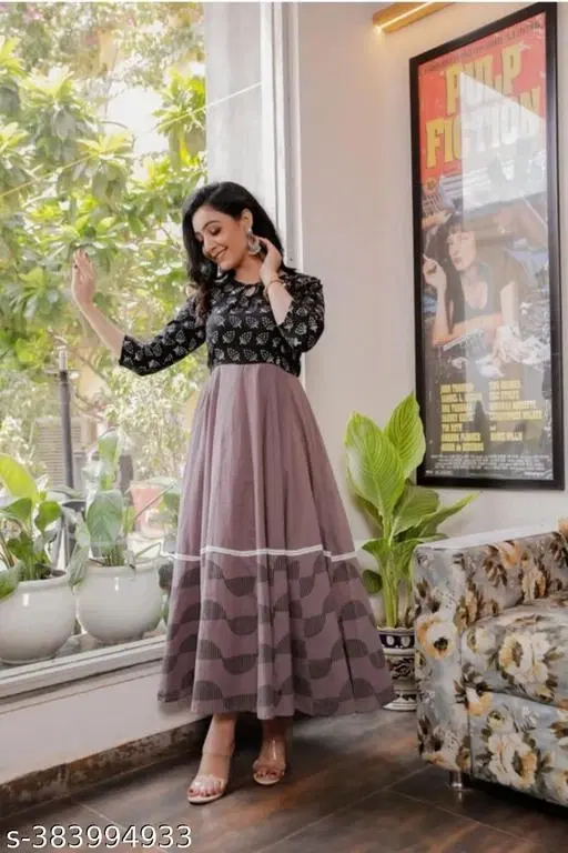 Rayon Printed Gown for Women, Black (XXL)