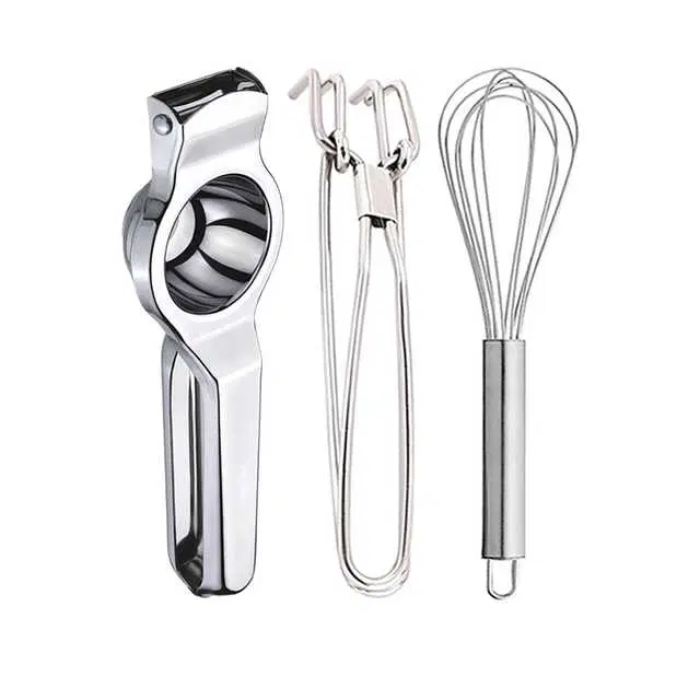 Oc9 Stainless Steel Lemon Squeezer & Pakkad & Egg Whisk Kitchen Tool Set, O-17