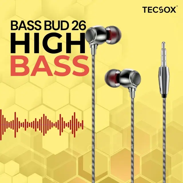 TecSox Bass Bud26 Wired Earphones | 3.5mm Jack (Pack of 1)