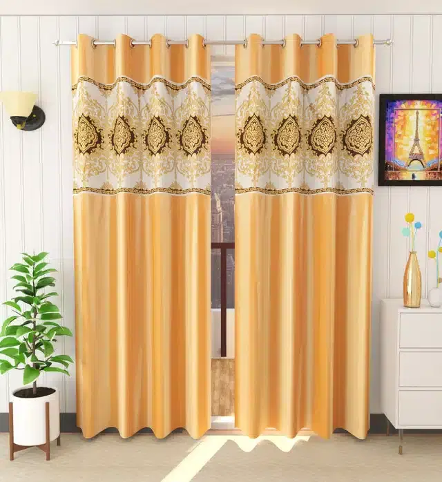 Window Curtains, Pack of 2, Gold, 5 feet