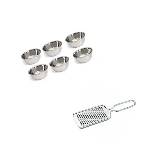 Stainless Steel Cheese Grater & 6 Chatni Katori, Combo of 2