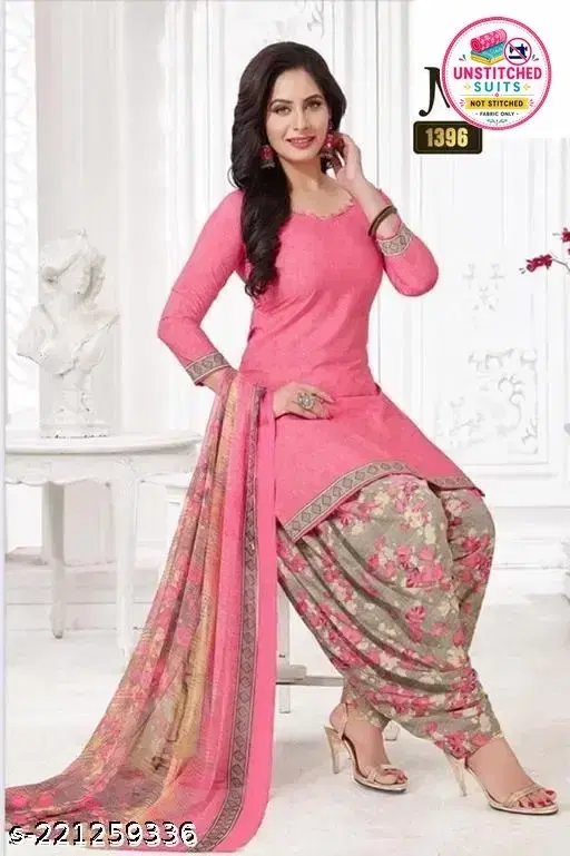 Crepe Printed unstitched suits for women, Peachy Pink