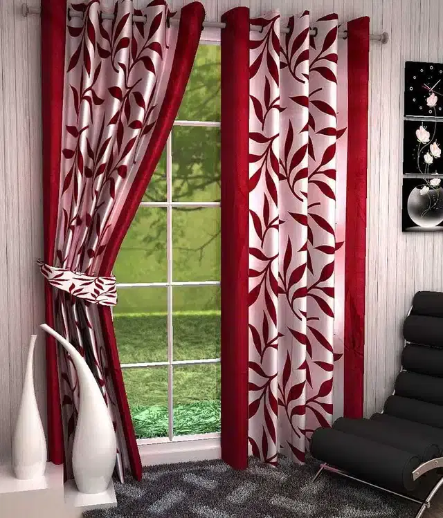 Window Curtains, Pack of 2, Red, 4x7 feet