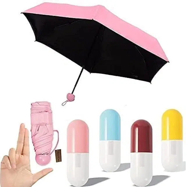 Foldable Mini Umbrella with Capsule Shaped Case, Assorted, Pack of 1