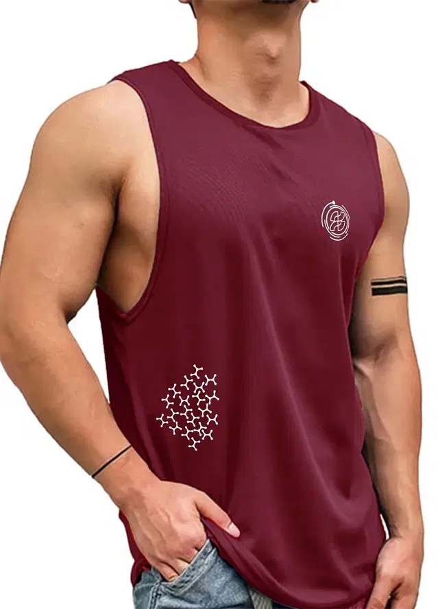 Polyester Printed Vest for Men (Maroon, M)