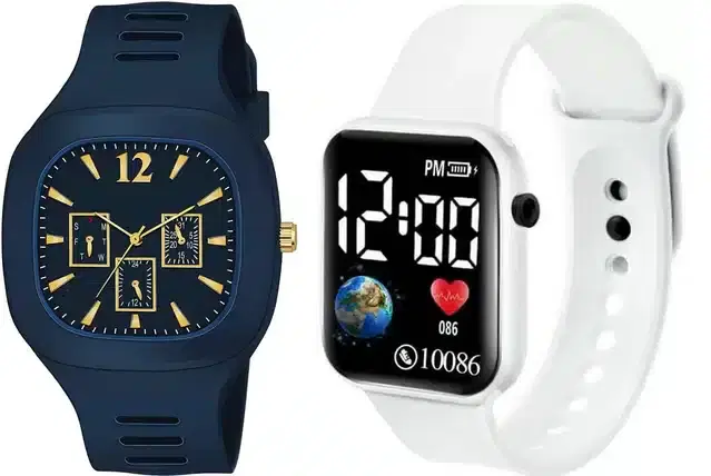 Analog with Smartwatch Combo for Men, Pack of 2 (Blue & White)