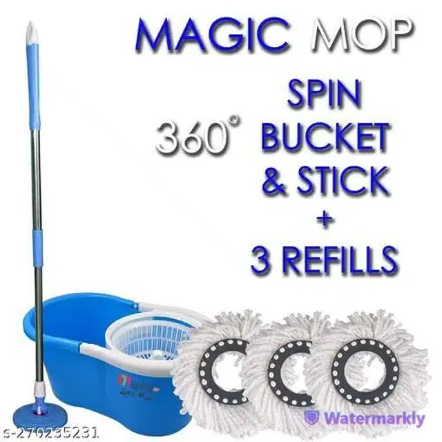 Spin Bucket Mop with 3 Refill, Assorted, Set of 1