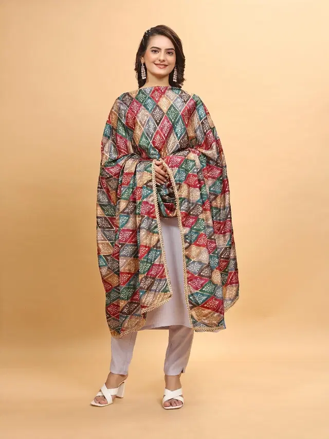 Chinon Printed Dupatta for Women (Multicolor, 2.2 m)