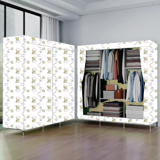 Plastic Printed Collapsible Wardrobe, Beige