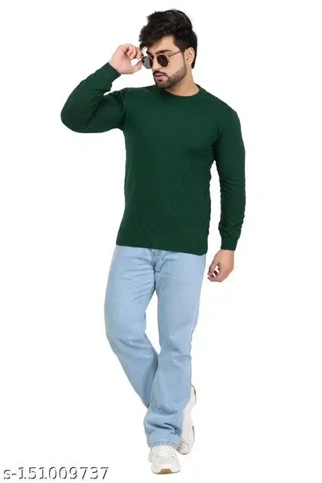 Acrylic Sweater for Men (Green, M)