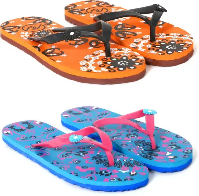 Flip Flops for Women, Pack of 2 (Multicolor, 7)