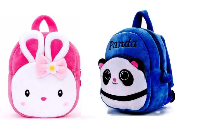 Heaven Decor Naughty And Blue Panda Velvet Soft Plus Kidds School Bag Combo, A077