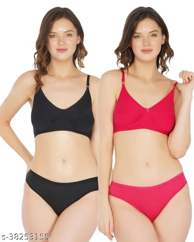 Cotton Blend Solid Lingerie Set for Women, Pack of 2 (Multicolor, 30A)
