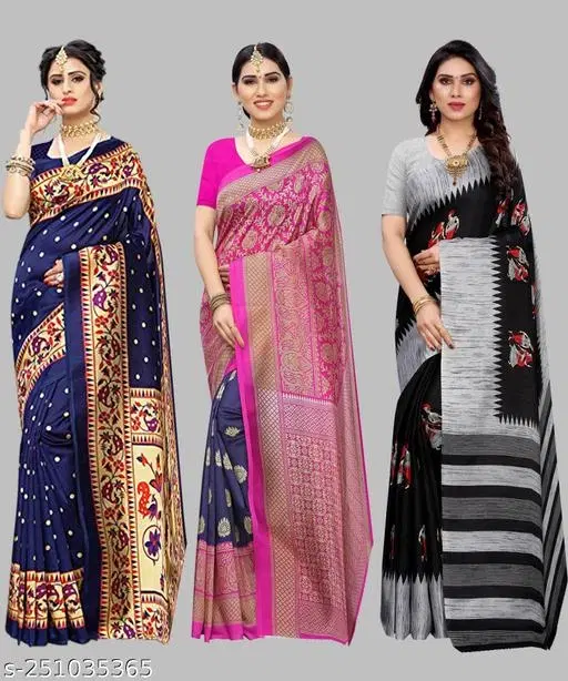 Art Silk Saree for Women, Pack of 3 (Pink, Free Size)