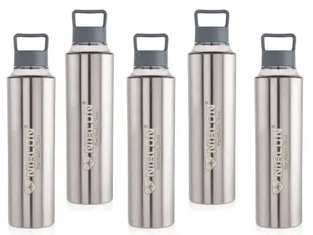 Stainless Steel Insulated Single Wall Water Bottle, Pack of 5, Silver, 900 ml