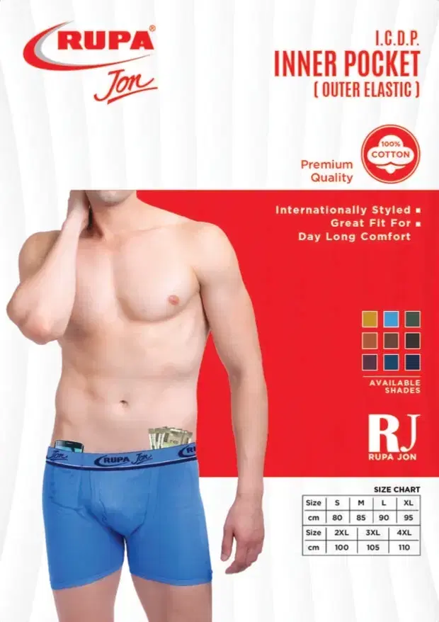 Rupa Jon ICDP Inner Pocket Outer Elastic Briefs for Men  Assorted (85 CM) Pack of 1