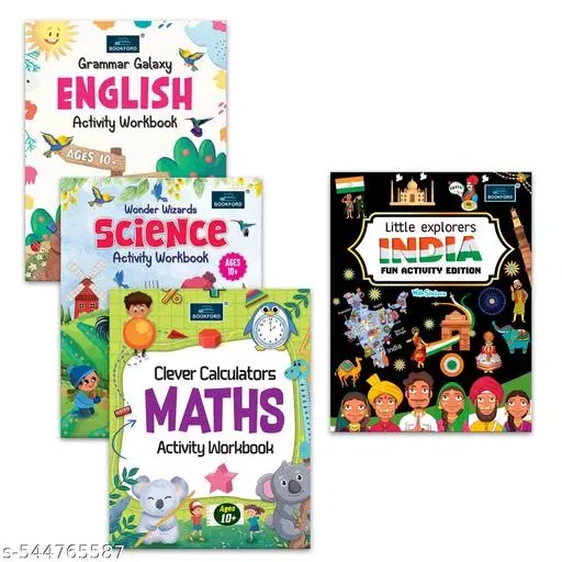 Little Explore INDIA Fun Activity & Sticker Book + English, Math & Science Activity Workbooks (Age 10+) – Set of 4 Fun and Educational Books for Kids