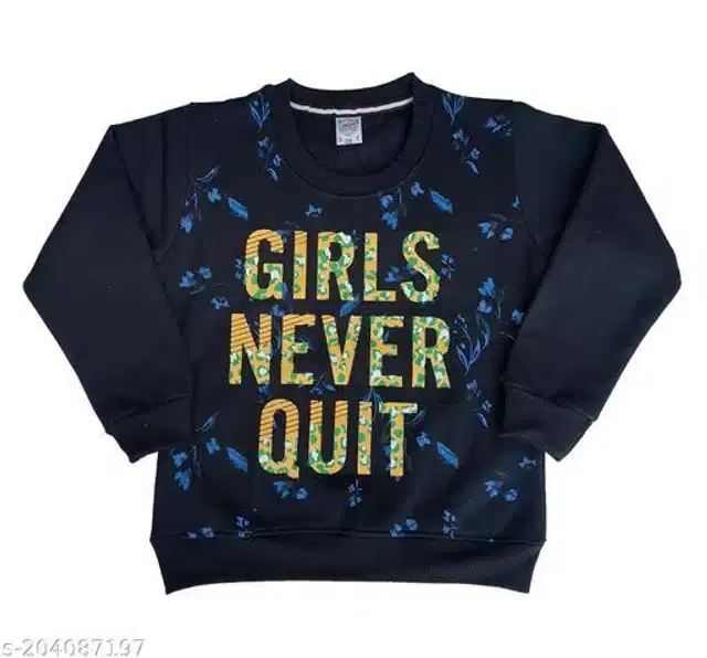 Fleece Printed Full Sleeves Round Neck Sweatshirt for Girls (Navy Blue, 3-4 Years)