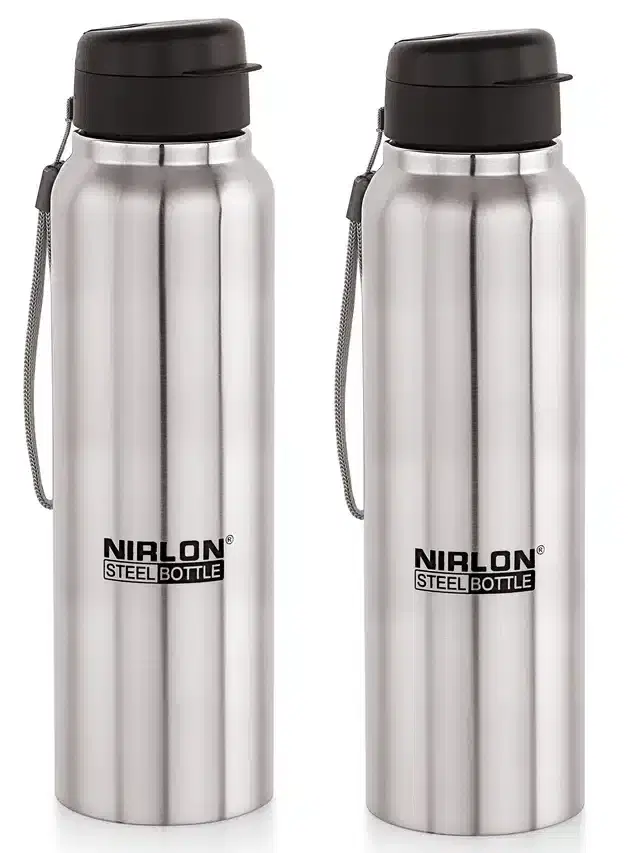 Stainless Steel Insulated Single Wall Water Bottle, Pack of 2, Silver, 1000 ml