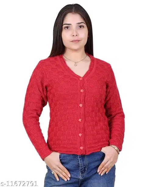 Acrylic Solid Sweater for Women (Red, L)