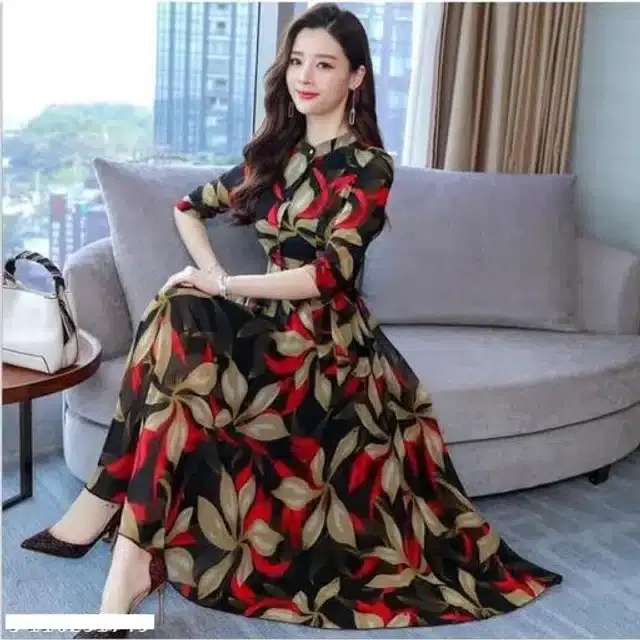 Women's Printed Anarkali Flared Gown (Multicolor, M)