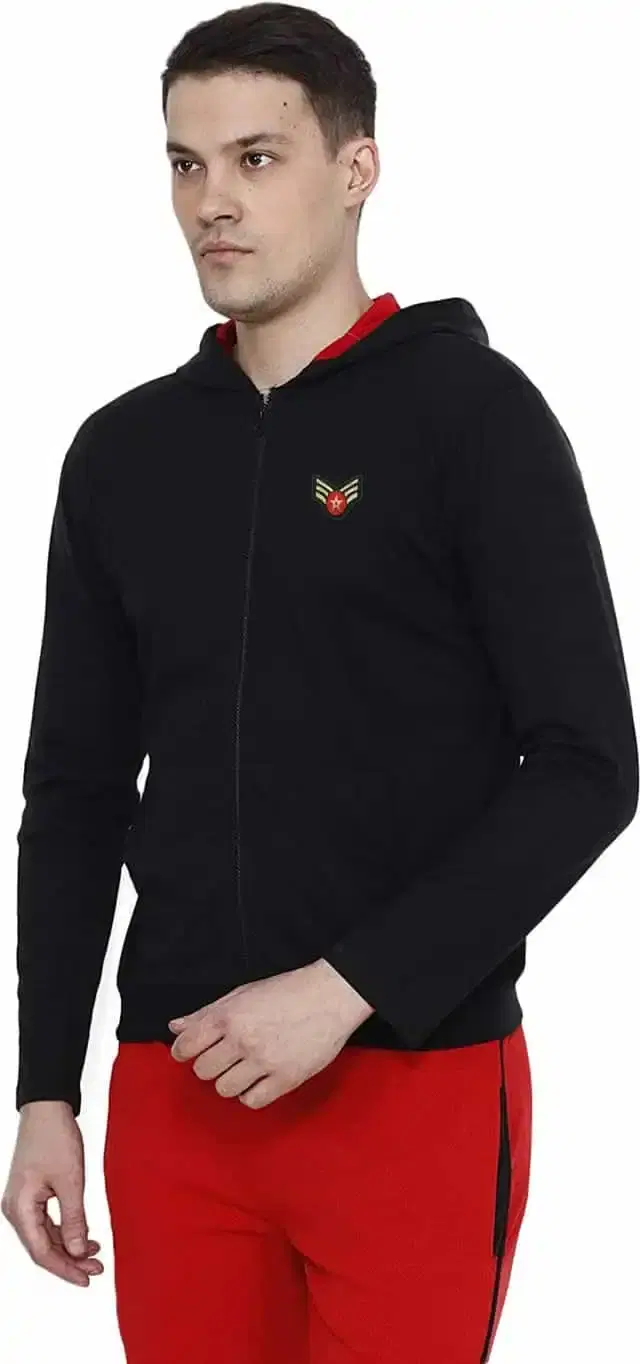 KRYPTAR Full Sleeve Pure Cotton Solid Sidhi Zip Hoodies (Black, XL) (KPTR3073)