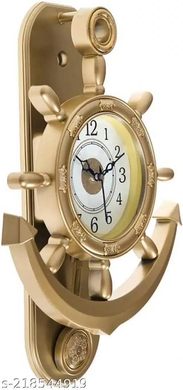 Plastic Analog Wall Clock, Gold & White