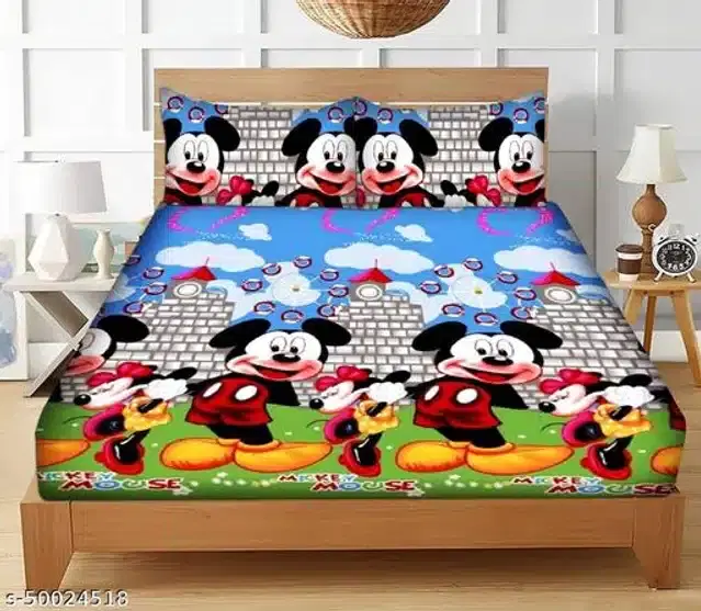 Polycotton Queen Size Bedsheet with Pillow Cover, Multicolor, 90x102 Inches