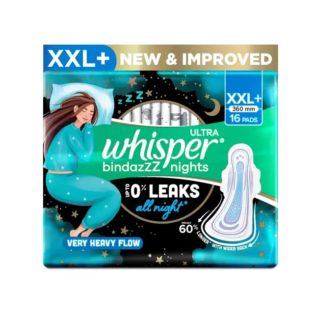 Whisper Ultra Bindazzz Nights Sanitary Pads (XXL+) (16 Unit)